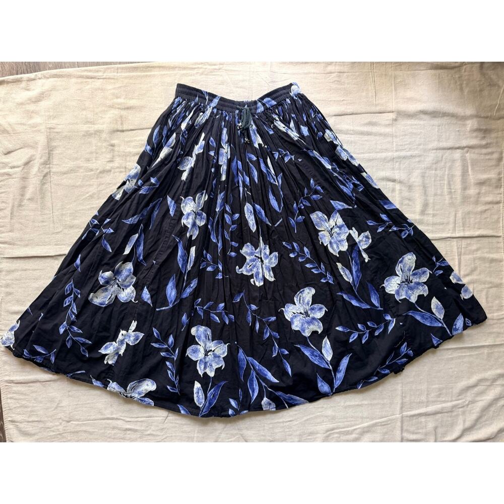 Vintage 24 Karat Floral Maxi Skirt Free Size Flowy Boho Festival Hippie Cotton